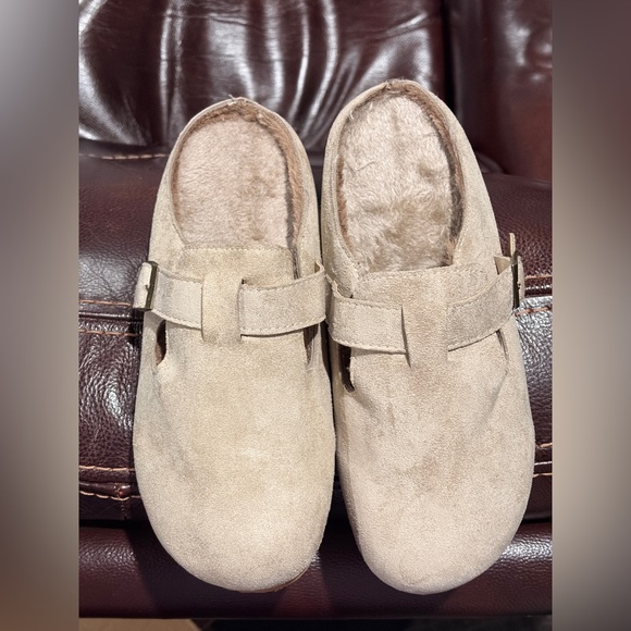 Beige Suede Slip-On Clogs - Picture 2 of 4